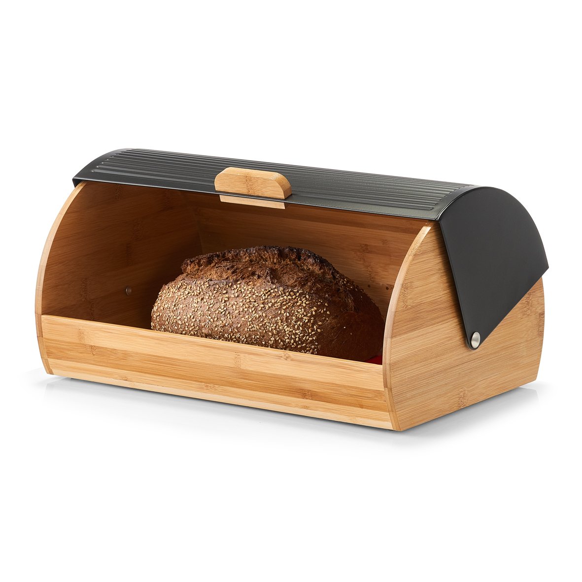 zeller-present-k-che-brotkasten-bambus-metall-schwarz-rolldeckel image 3