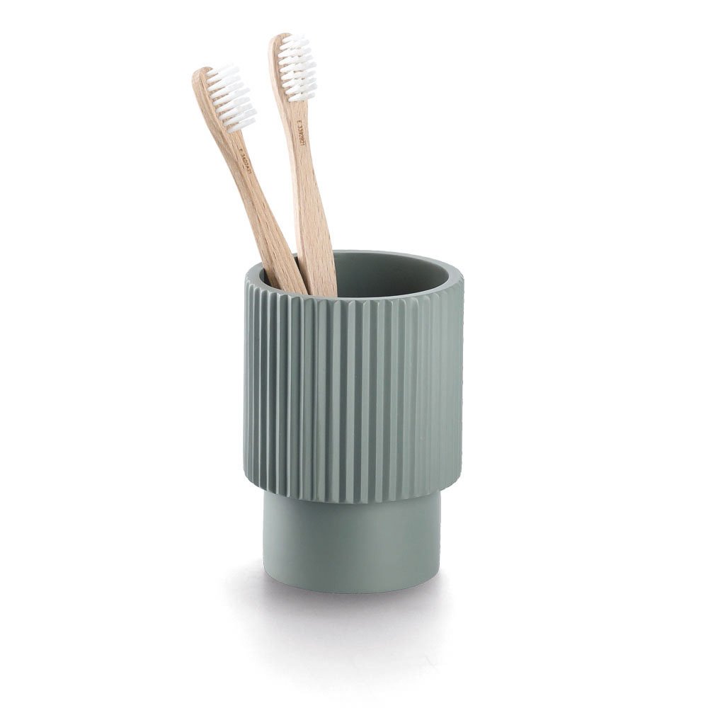 zeller-present-bad-zahnputzbecher-stripes-polyresin-salbei-rillen image 2