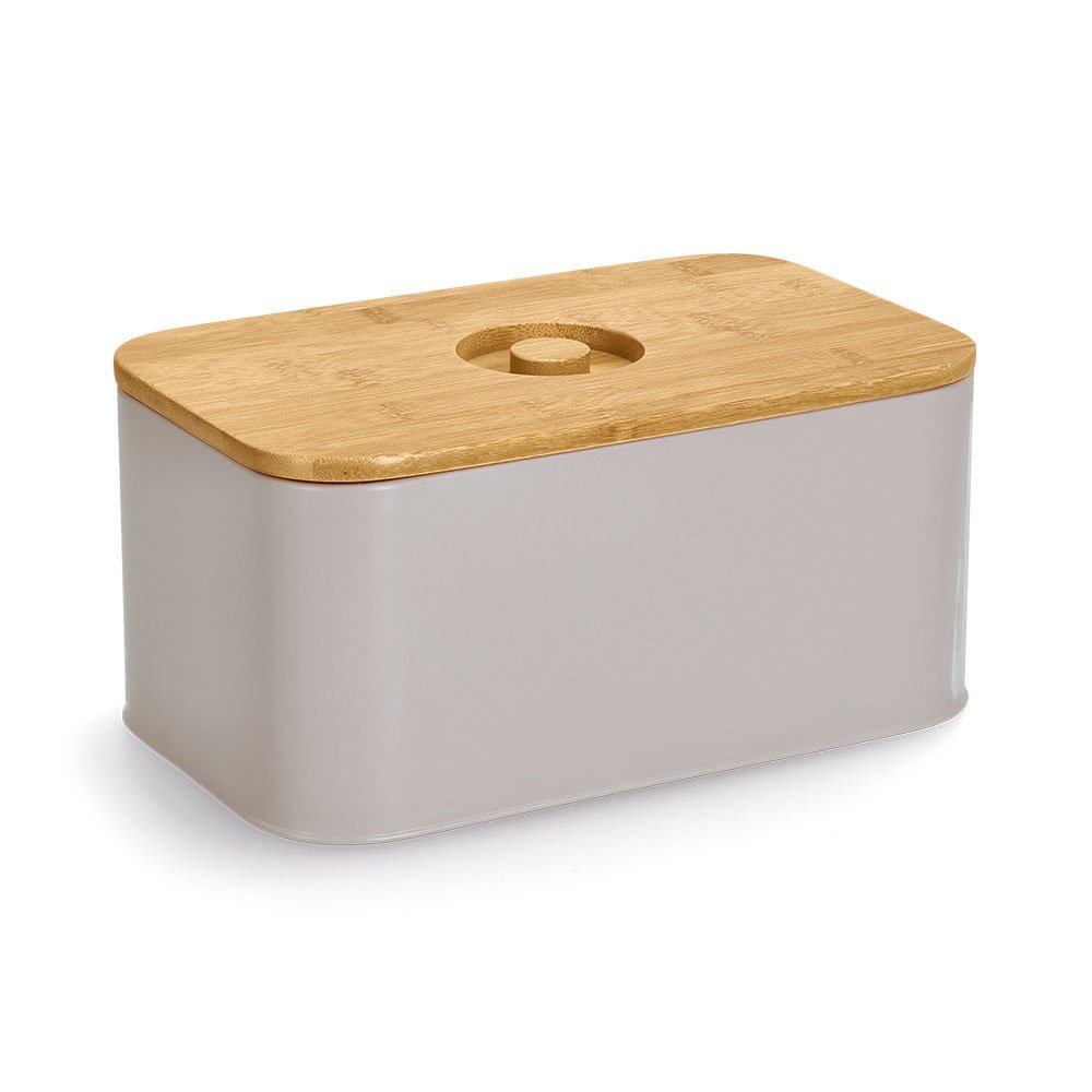 zeller-present-k-che-brotkasten-metall-beige-bambusdeckel image 1
