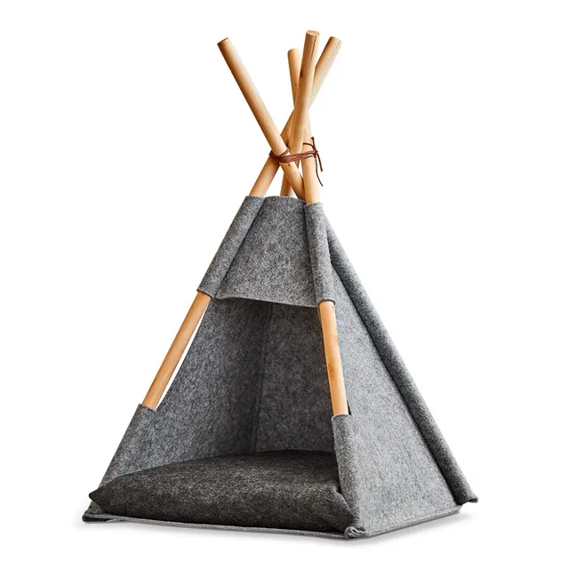 zeller-present-home-living-tipi-katzenzelt-filz-grau-holz image 1