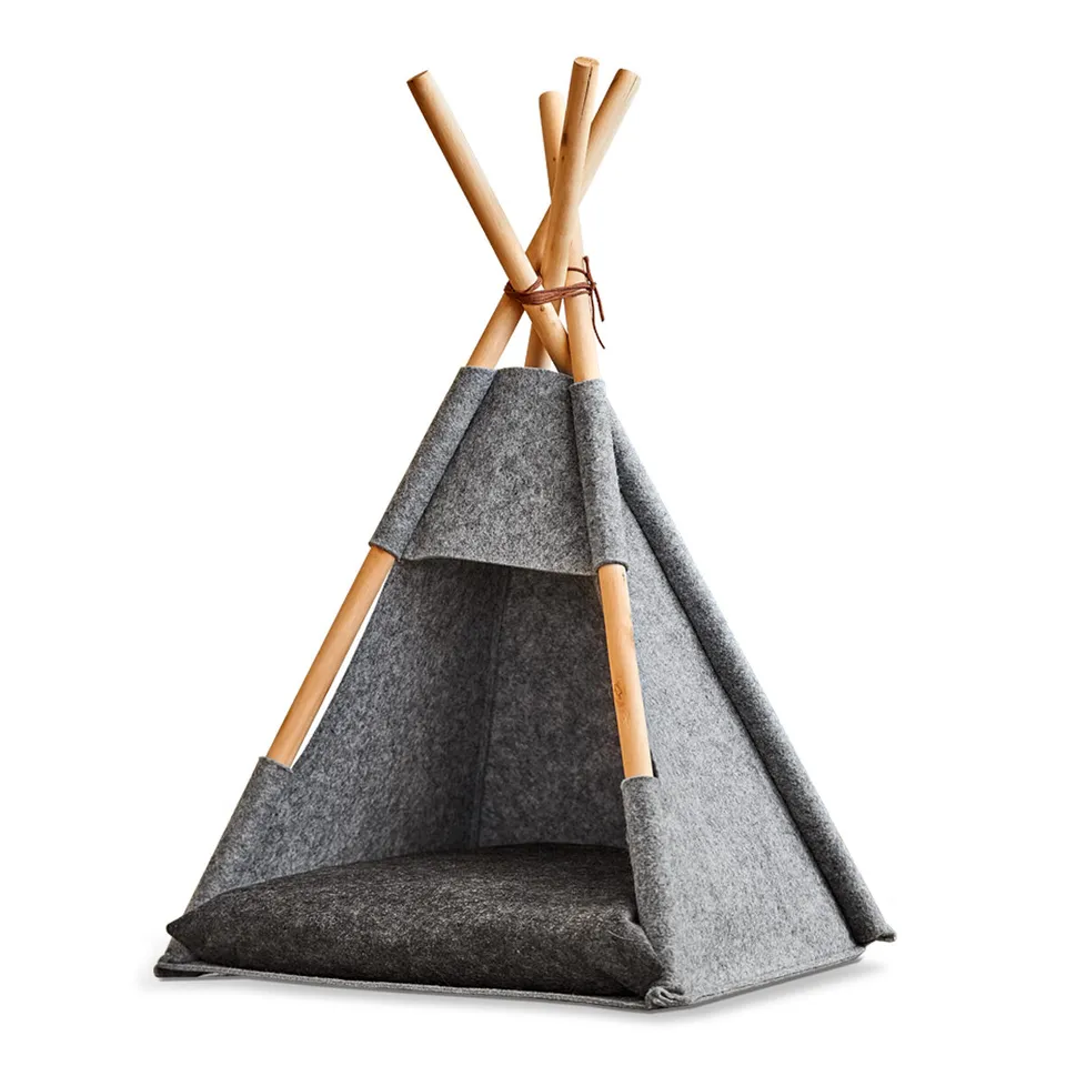 zeller-present-home-living-tipi-katzenzelt-filz-grau-holz image 1