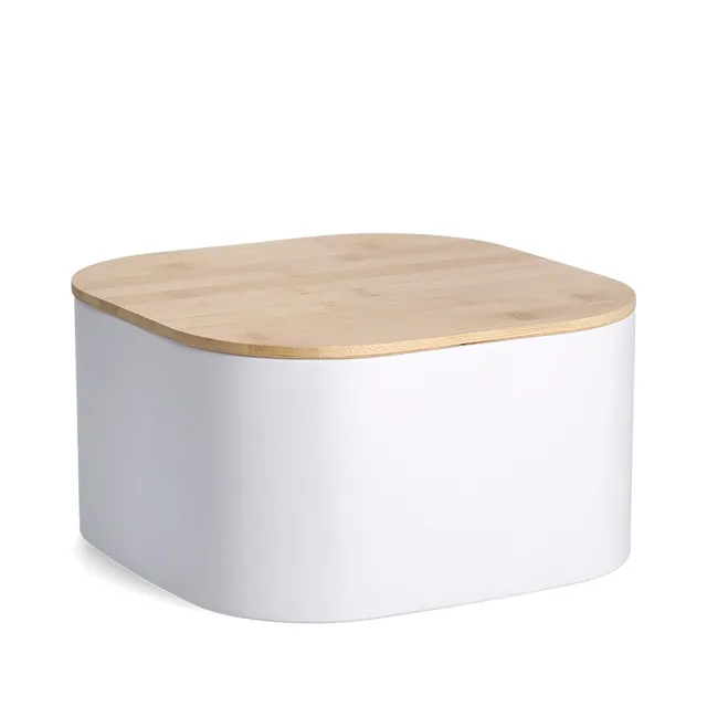 zeller-present-k-che-brotkasten-metall-wei-mit-bambusdeckel image 1