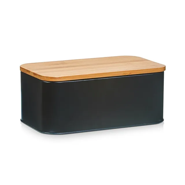 zeller-present-k-che-brotkasten-metall-matt-schwarz-bambusdeckel image 1