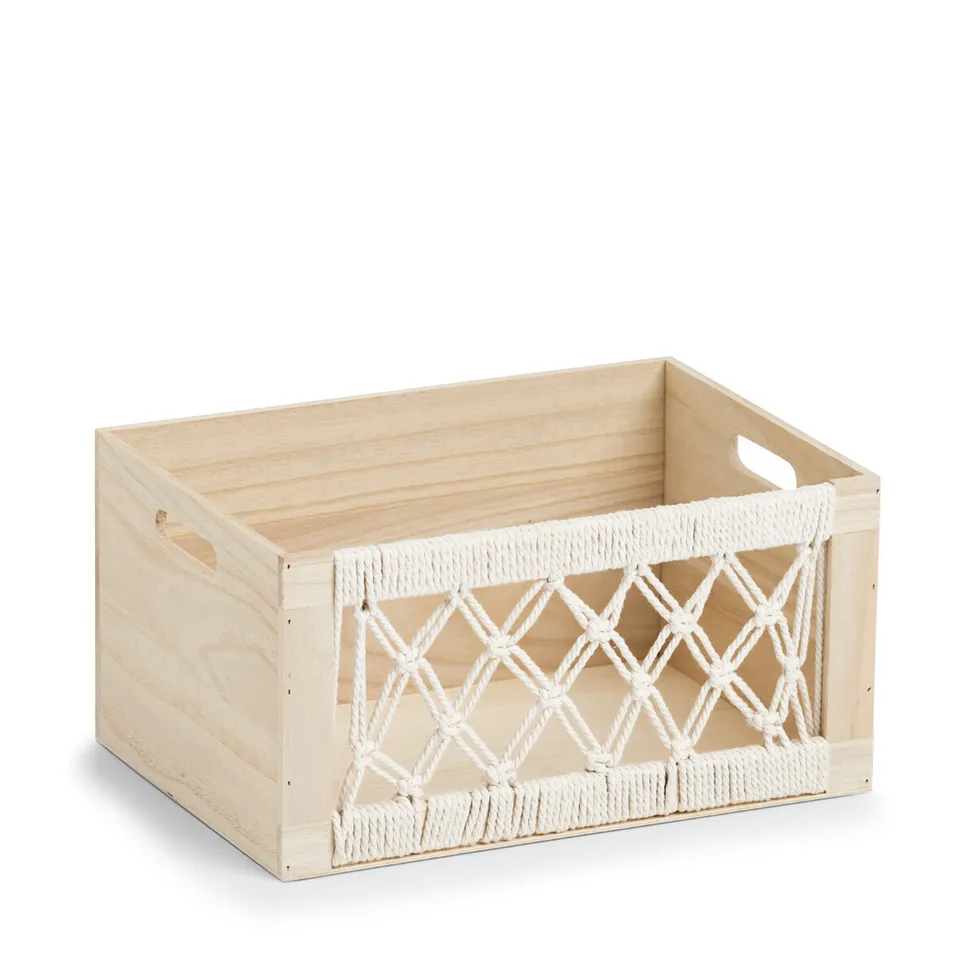 zeller-present-boho-aufbewahrungskiste-holz-baumwolle image 1