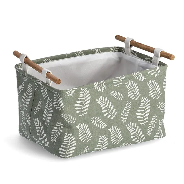 zeller-home-aufbewahrungskorb-leaves-baumwolle-polyester-holzgriffe image 1