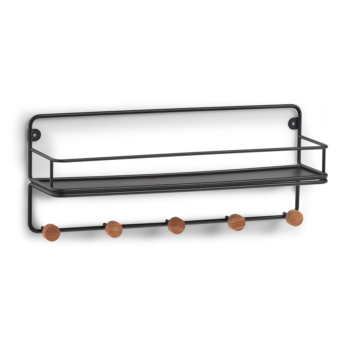 zeller-present-wandregal-mit-haken-metall-holz-schwarz image 1