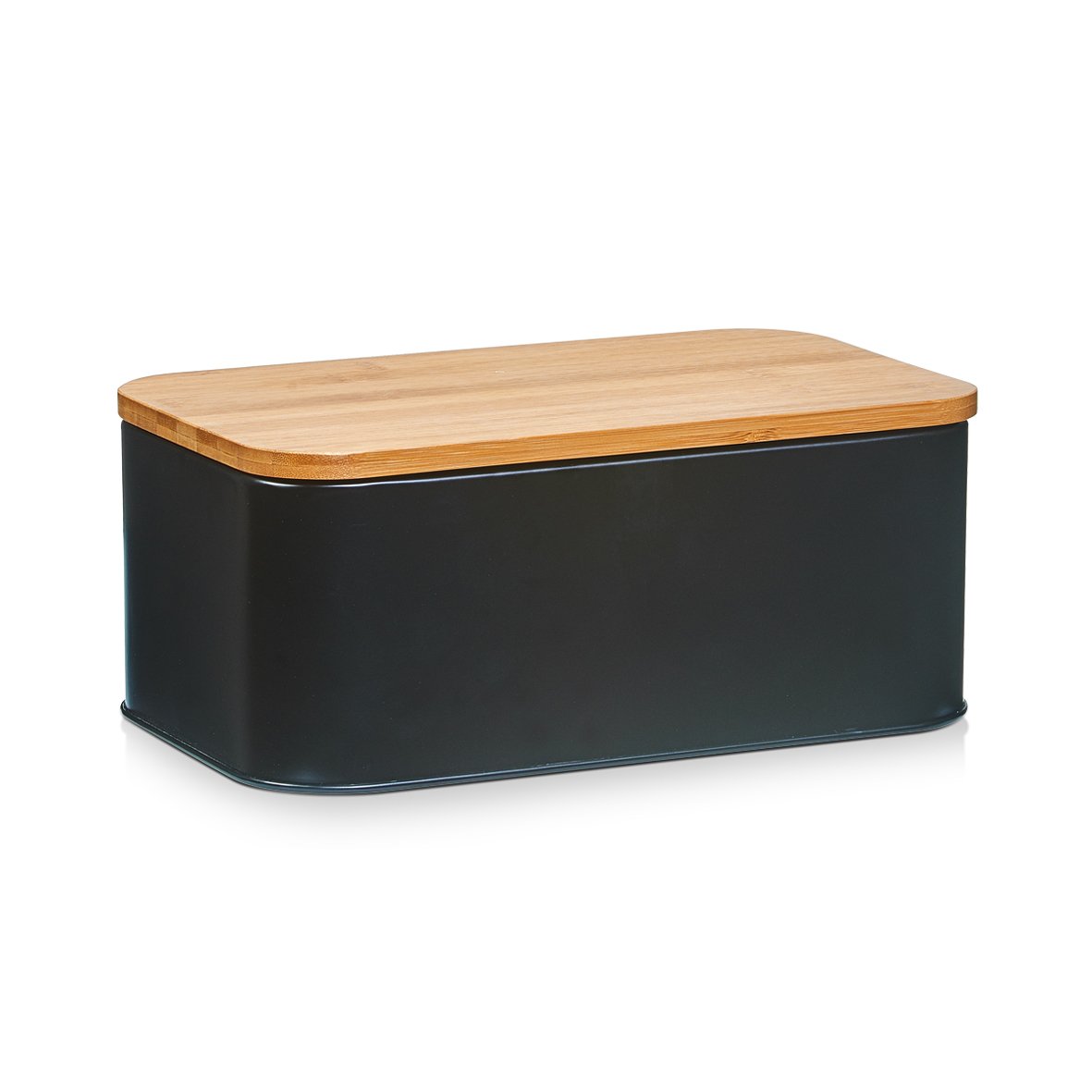 zeller-present-k-che-brotkasten-metall-matt-schwarz-bambusdeckel image 1