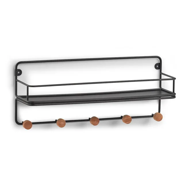 zeller-present-wandregal-mit-haken-metall-holz-schwarz image 1