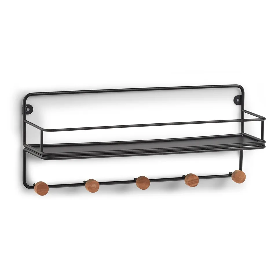 zeller-present-wandregal-mit-haken-metall-holz-schwarz image 1