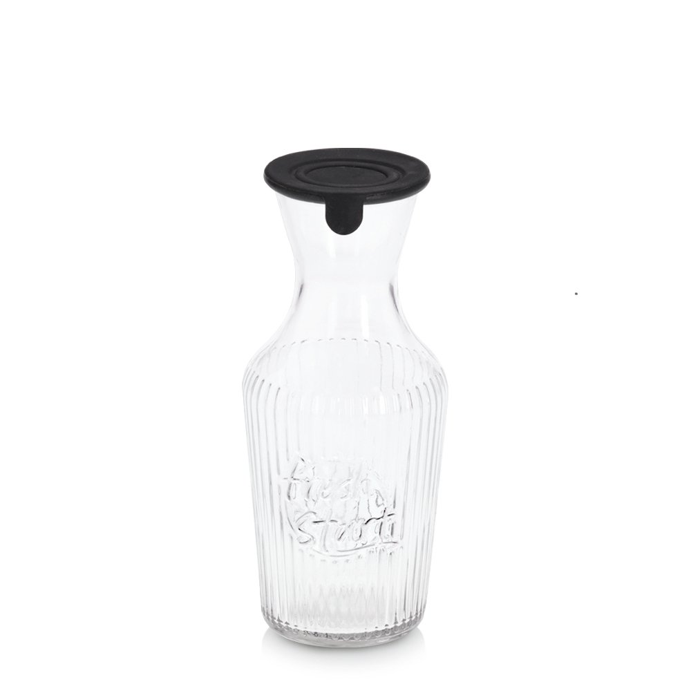 zeller-present-glaskaraffe-1200-ml-silikondeckel-schwarz-rillen image 1