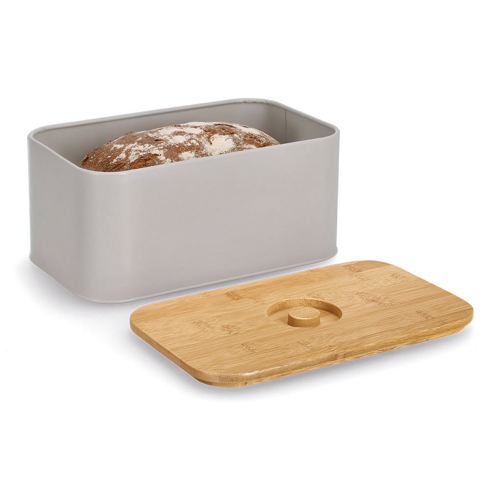 zeller-present-k-che-brotkasten-metall-beige-bambusdeckel image 4