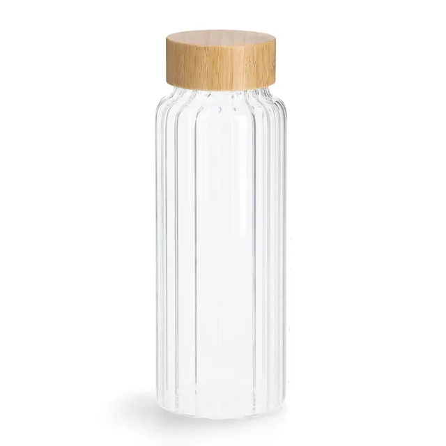 zeller-present-k-che-glasflasche-mit-bambusdeckel-1000-ml-rillenoptik image 1