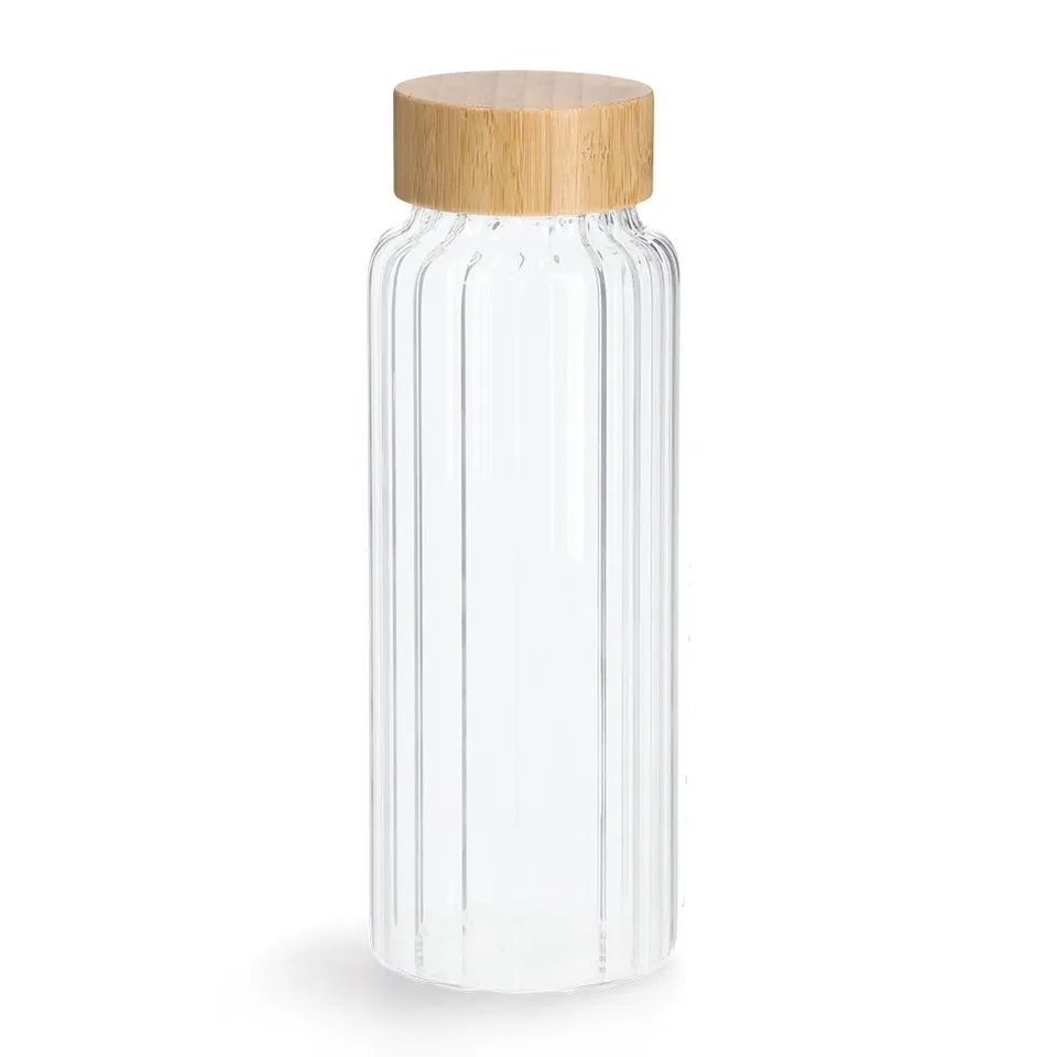 zeller-present-k-che-glasflasche-mit-bambusdeckel-1000-ml-rillenoptik image 1