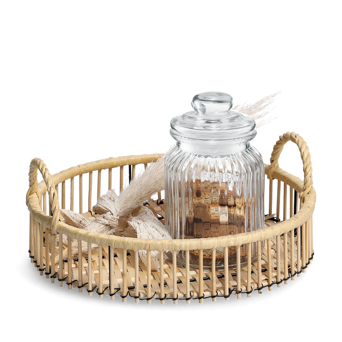 zeller-present-table-dekotablett-rattan-32-cm-schwarz image 3