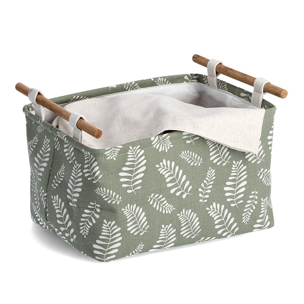 zeller-home-aufbewahrungskorb-leaves-baumwolle-polyester-holzgriffe image 2