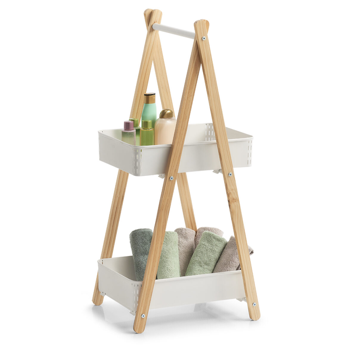 zeller-present-home-living-standregal-mit-2-k-rben-wei-metall-holz image 7