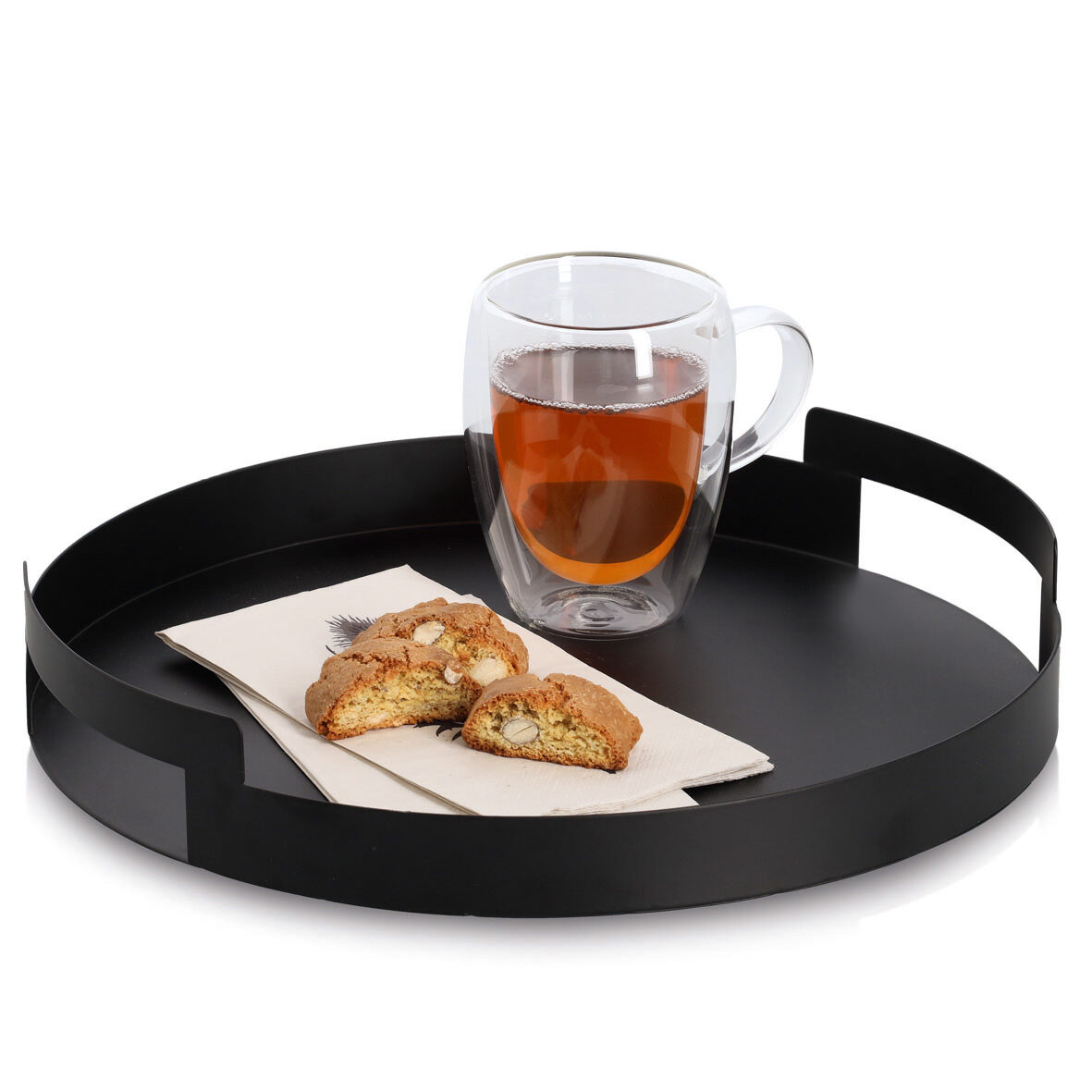 zeller-present-table-serviertablett-metall-schwarz-rund-griffe image 3