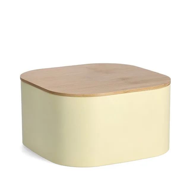 zeller-present-k-che-brotkasten-gelb-metall-bambusdeckel image 1