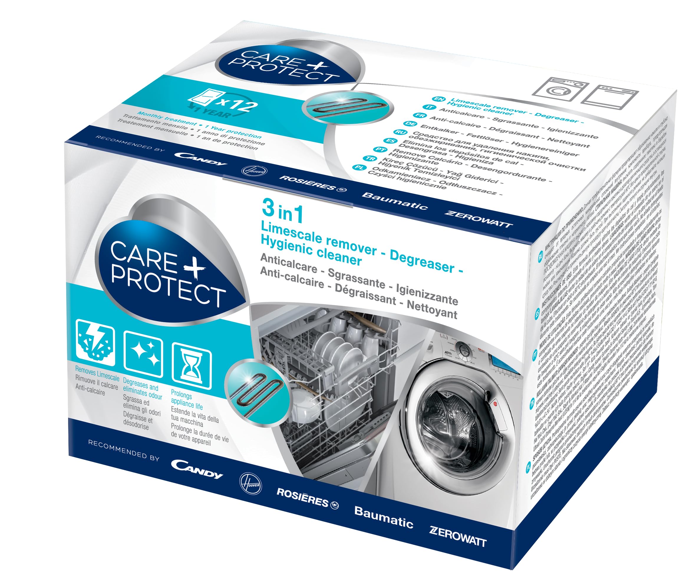 care-protect-waschen-3-in-1-maschinenreiniger-12-beutel-entkalker image 1