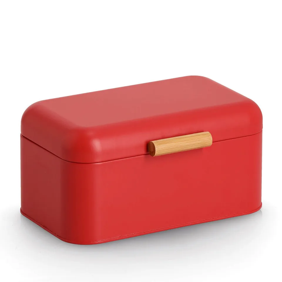zeller-present-k-che-brotkasten-metall-rot-bambus image 1