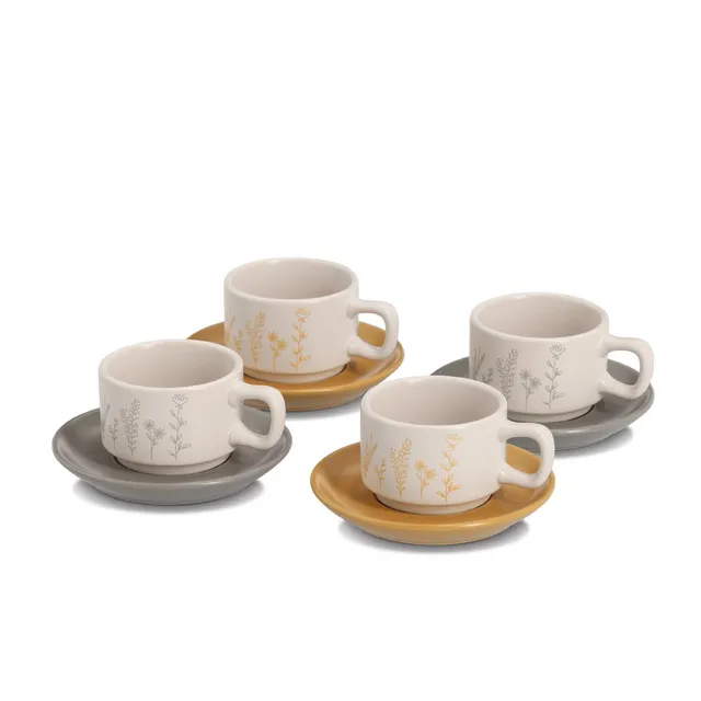 zeller-present-k-che-flowers-espresso-set-8-tlg-steingut-floral image 1
