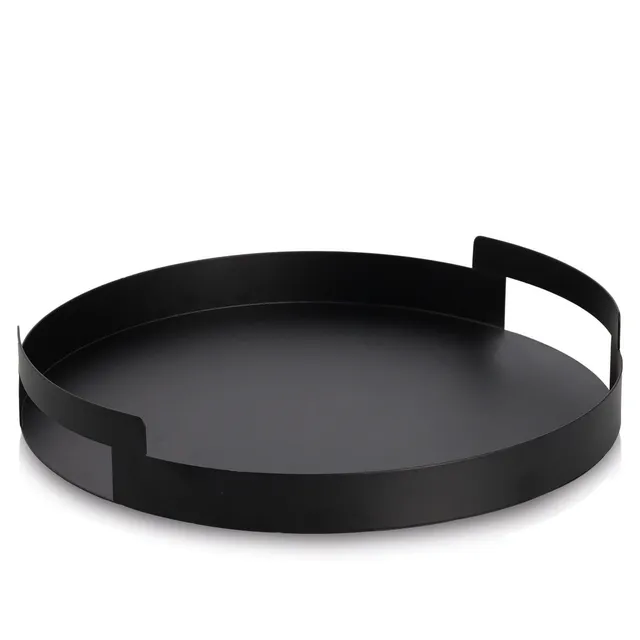 zeller-present-table-serviertablett-metall-schwarz-rund-griffe image 1