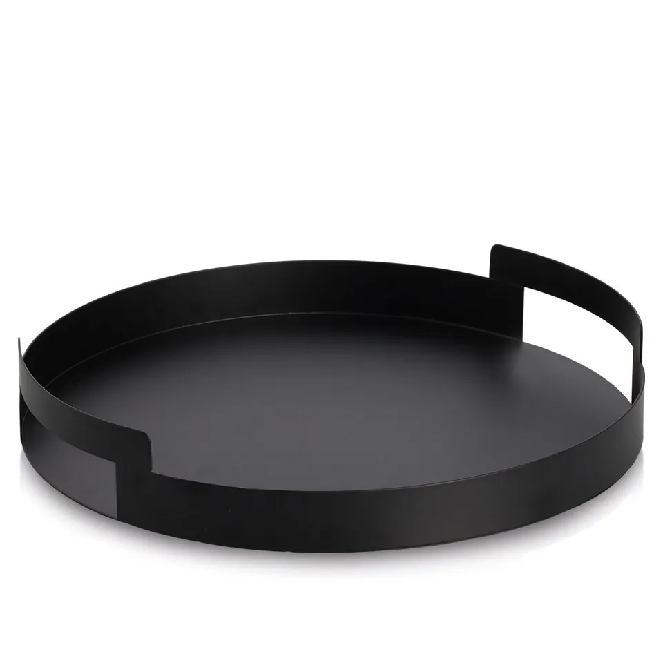 zeller-present-table-serviertablett-metall-schwarz-rund-griffe image 1