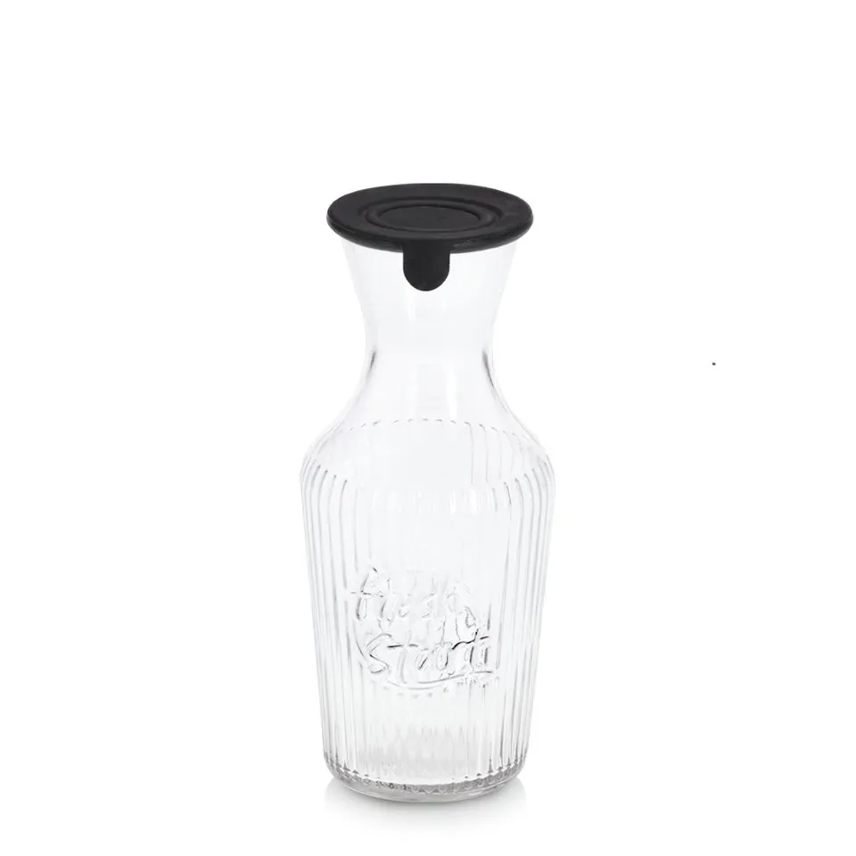 zeller-present-glaskaraffe-1200-ml-silikondeckel-schwarz-rillen image 1