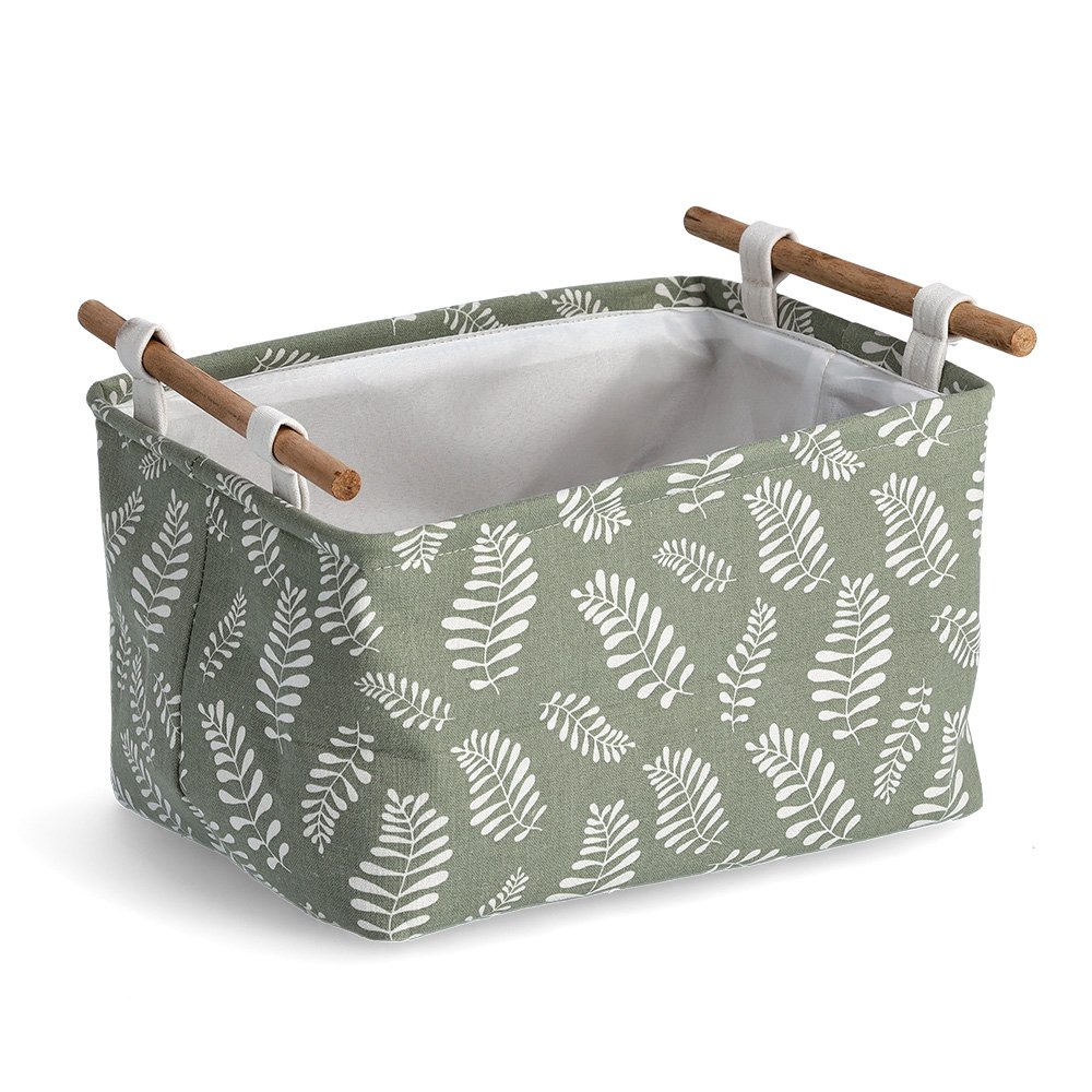zeller-home-aufbewahrungskorb-leaves-baumwolle-polyester-holzgriffe image 1