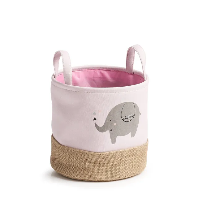 zeller-present-elefant-aufbewahrungskorb-polyester-jute-rosa image 1