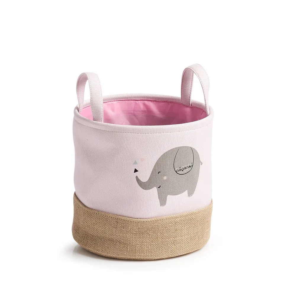 zeller-present-elefant-aufbewahrungskorb-polyester-jute-rosa image 1