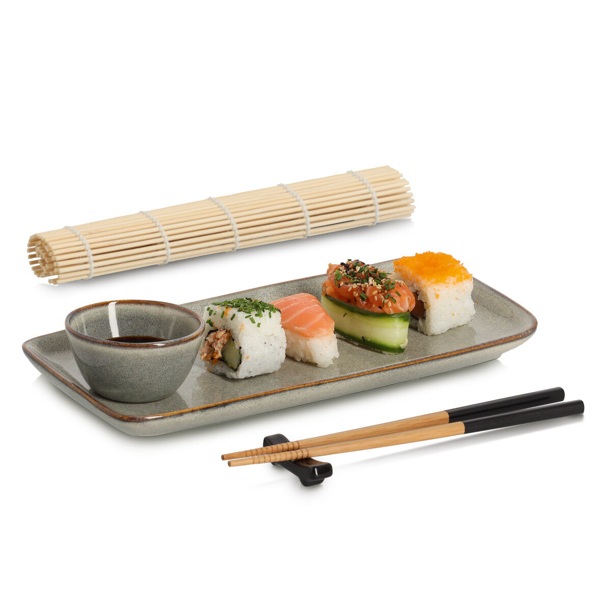 zeller-present-home-living-sushi-set-5-tlg-steingut-bambus image 3