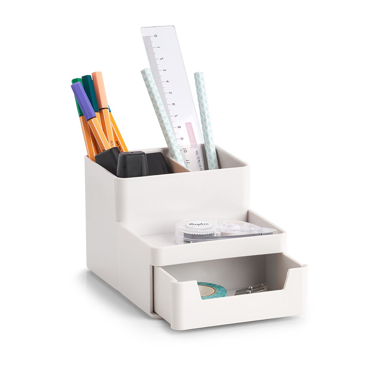 zeller-present-home-living-utensilien-organizer-stiftehalter-grau-mit-schublade image 3