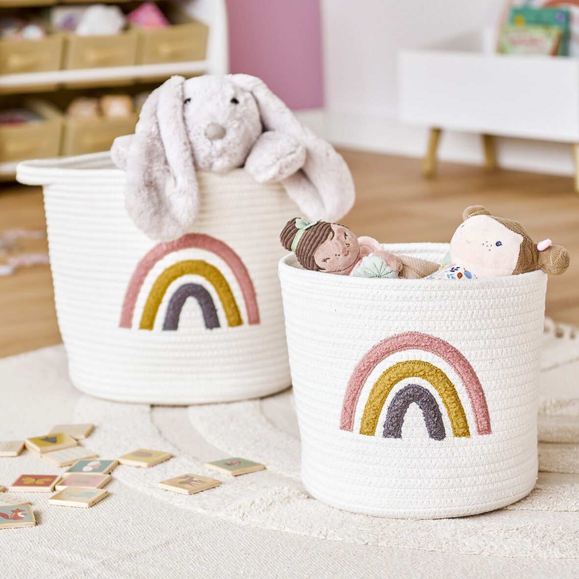 zeller-present-kids-aufbewahrungskorb-rainbow-baumwollkorb-mit-griffen image 5