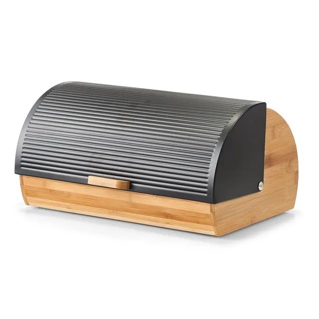 zeller-present-k-che-brotkasten-bambus-metall-schwarz-rolldeckel image 1