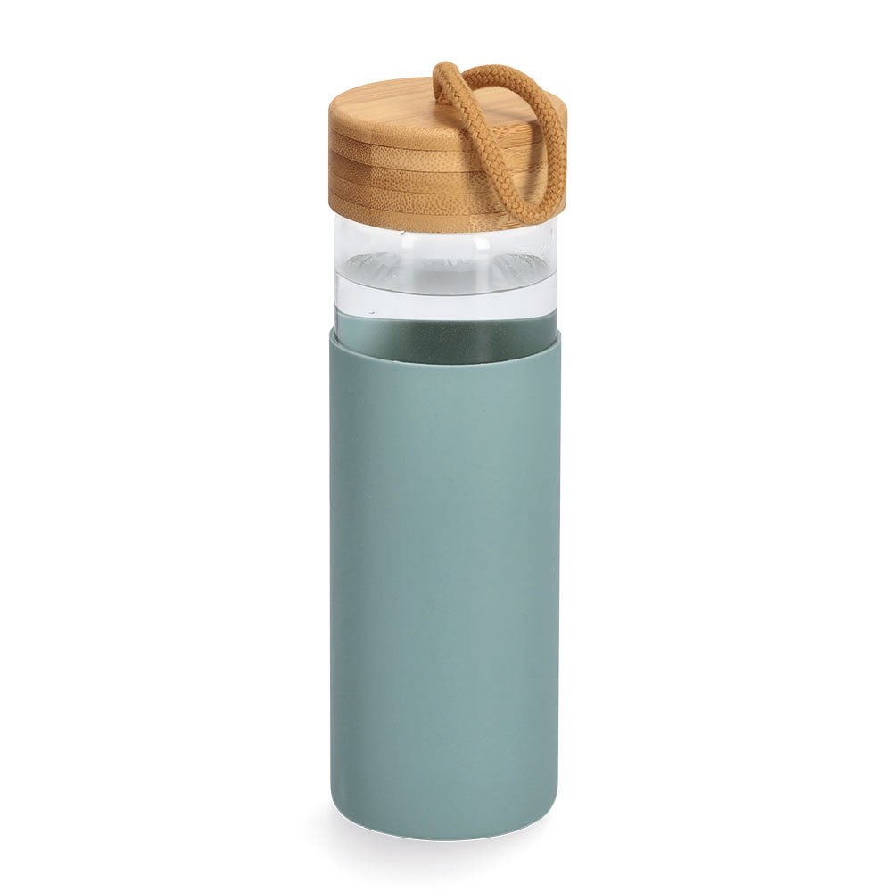zeller-present-k-che-trinkflasche-glas-silikonh-lle-salbei image 3