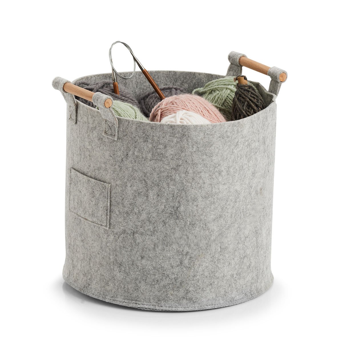 zeller-present-home-aufbewahrungskorb-filz-holz-grau image 2