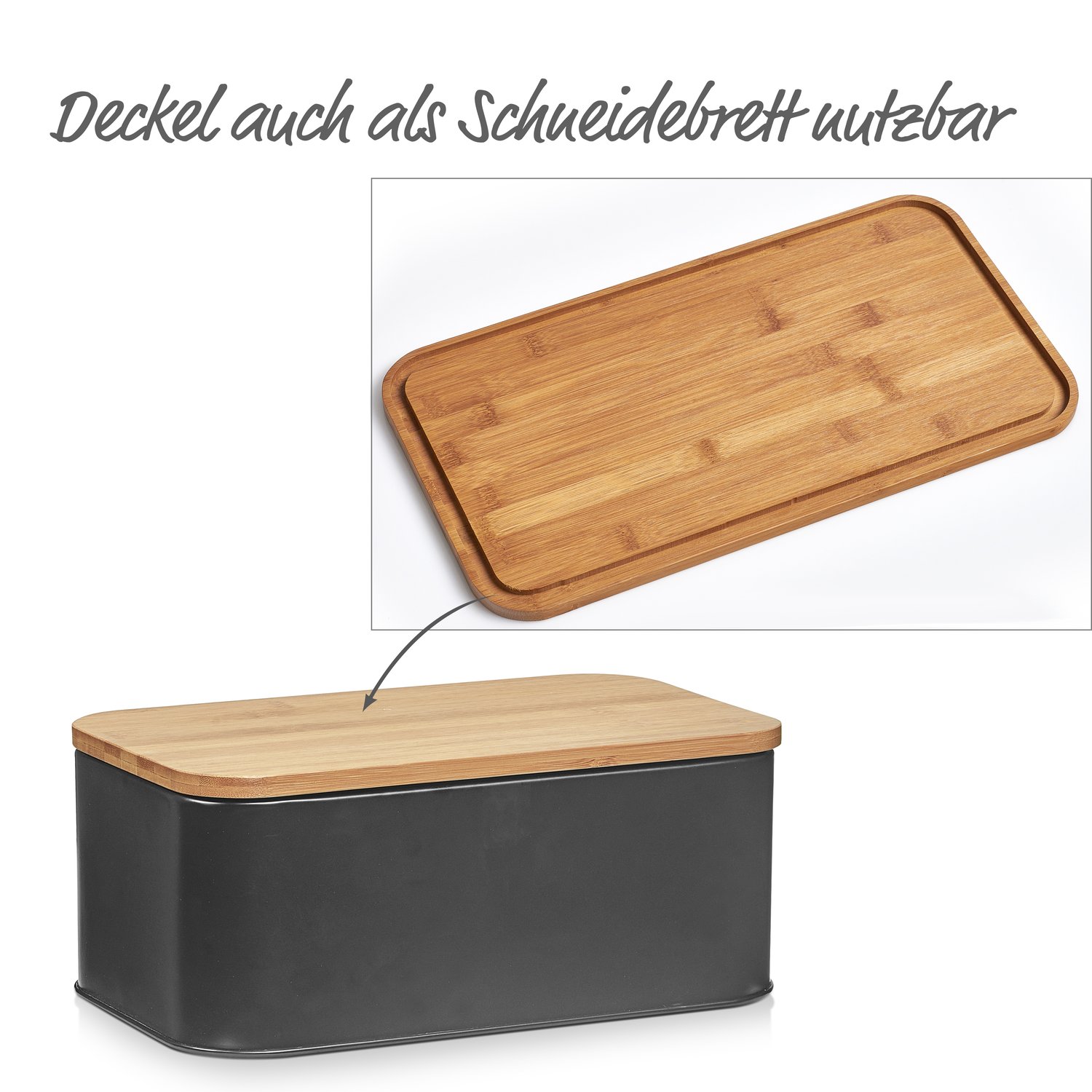 zeller-present-k-che-brotkasten-metall-matt-schwarz-bambusdeckel image 3