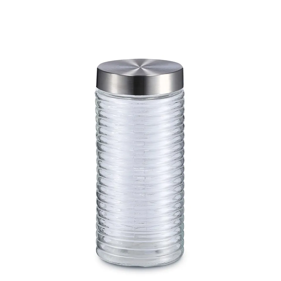 zeller-present-k-che-vorratsglas-gerillt-1400-ml-edelstahldeckel image 1
