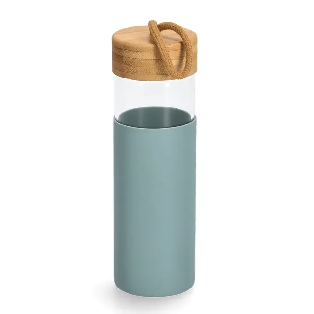 zeller-present-k-che-trinkflasche-glas-silikonh-lle-salbei image 1