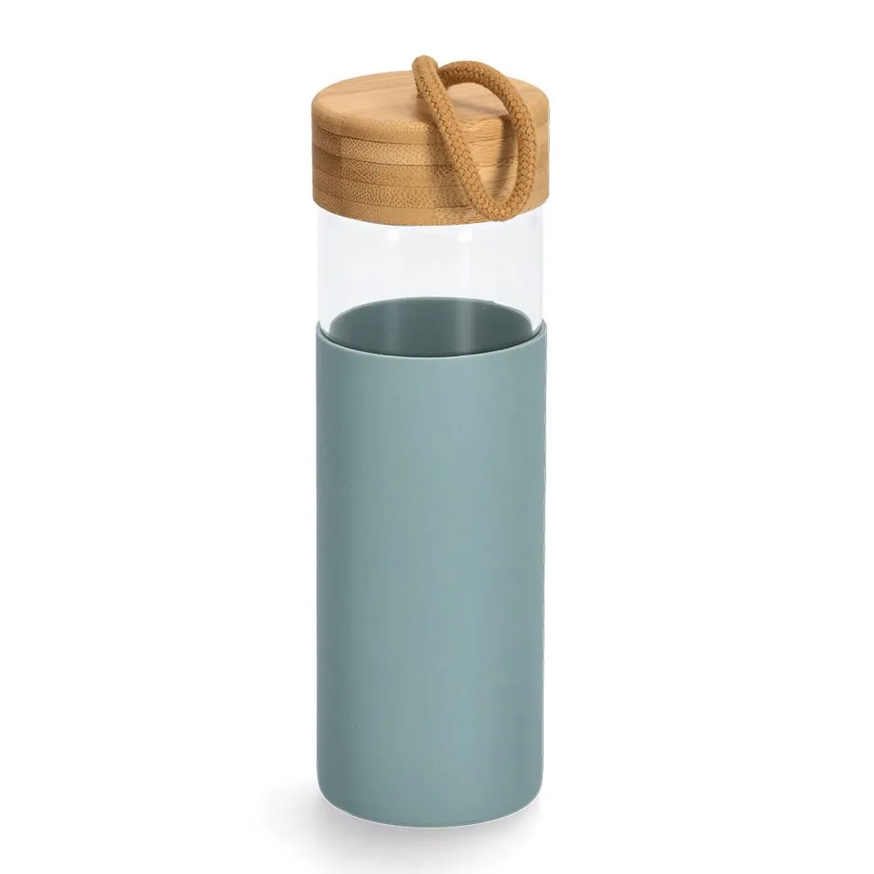 zeller-present-k-che-trinkflasche-glas-silikonh-lle-salbei image 1