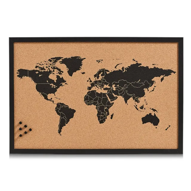 zeller-present-world-pinboard-kork-schwarz-holzrahmen image 1
