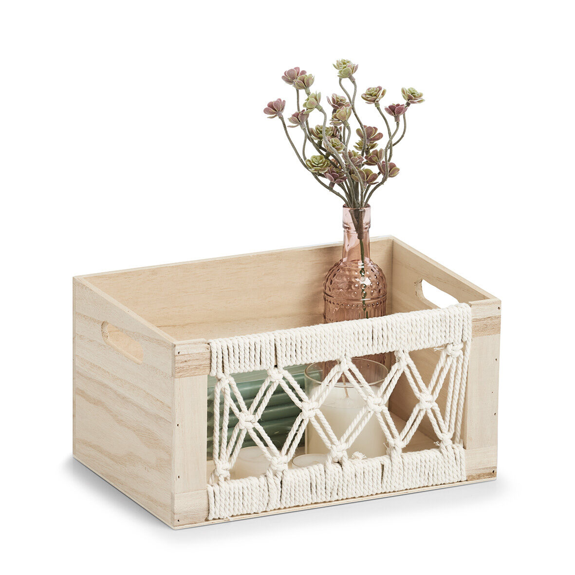 zeller-home-aufbewahrungskiste-boho-holz-baumwolle image 2